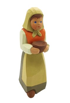 Hirtin mit Schale, Weste orange, 11 cm (Typ 1)